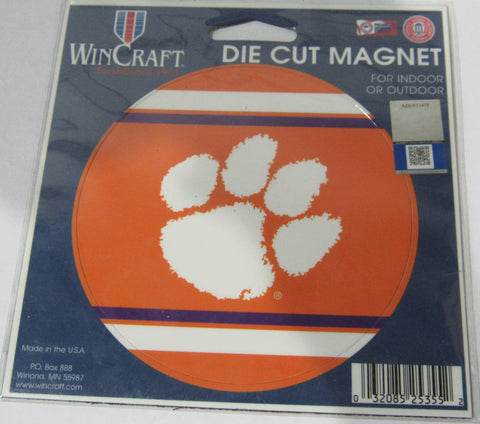 NCAA Clemson Tigers Logo on 4 inch Round Stripe Auto Magnet by WinCraft