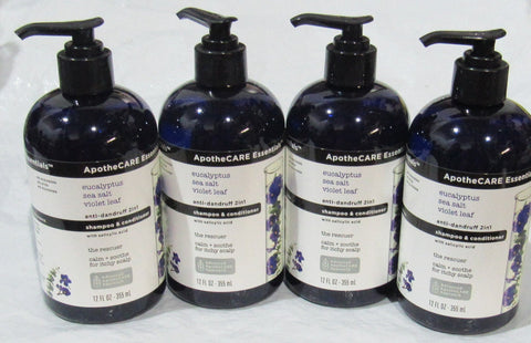 Lot of 4 ApotheCARE Essentials Anti-Dandruff Shampoo & Conditioner 2in1 Eucalyptus