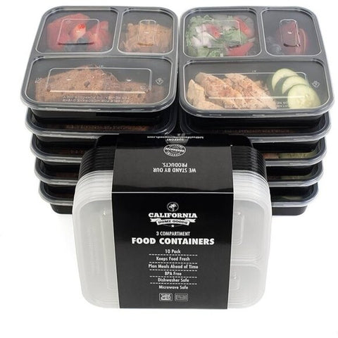 Bento Food Storage Lunch Containers 3 Conpartments 32 oz Reusable Black 10 Count