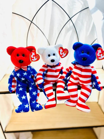 TY Beanie Babies Red White n Blue Liberty Plush Bear All have DOB June 14, 2001