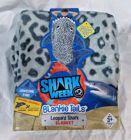 Shark Week Leopard Shark Blanket 56" H by 22" W Glow Dark Eyes by Blankie Tails