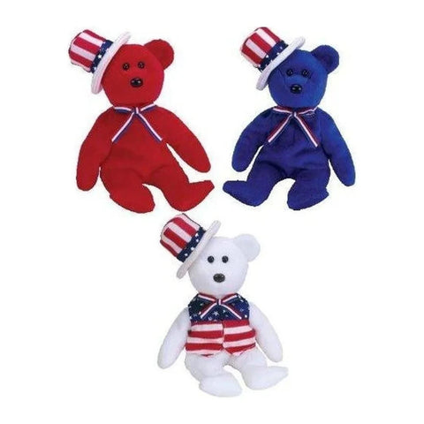TY Beanie Babies Red White n Blue SAMS w/Hat Plush Bear All have July 4 2003 DOB