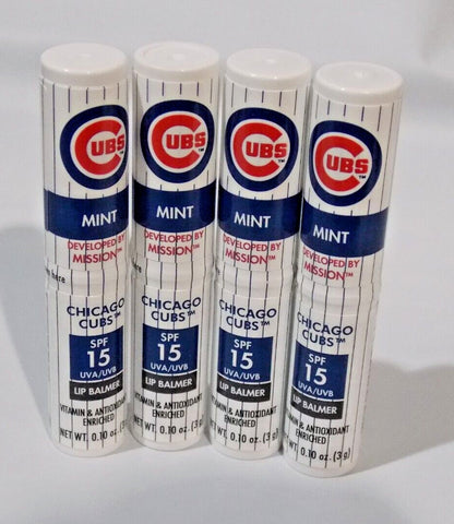 Set of 4 Sealed MLB Chicago Cubs SPF 15 Lip Balm Mission Skincare