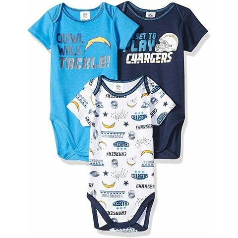 NFL Los Angeles Chargers Pack of 3 Infant Bodysuit "I'M SET TO PLAY" 0-3M Gerber