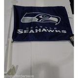 NFL Seattle Seahawks Logo over Name on Blue Window Car Flag