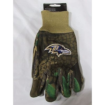 NFL Baltimore Ravens Logo on Camouflaged w/Camo No Slip Utility Work Gloves