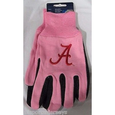 NCAA Alabama Crimson Tide Logo on Pink w/Black Palm 2-Tone No Slip Utility Work Gloves