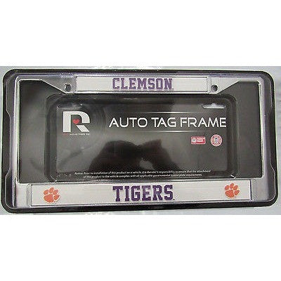 NCAA Clemson Tigers Chrome License Plate Frame Thin Purple Letters