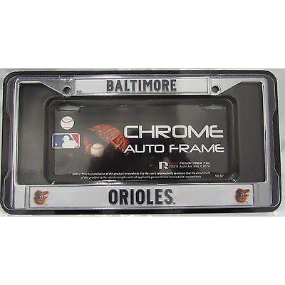 MLB Baltimore Orioles Chrome License Plate Frame Thin Black Letters