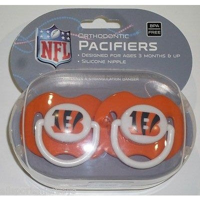 NFL Cincinnati Bengals Pacifiers Solid Color Shield w/ Holes Set of 2 in Case