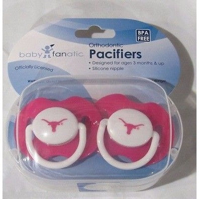 NCAA Texas Longhorns Pink Pacifiers Set of 2 w/ Solid Shield in Case