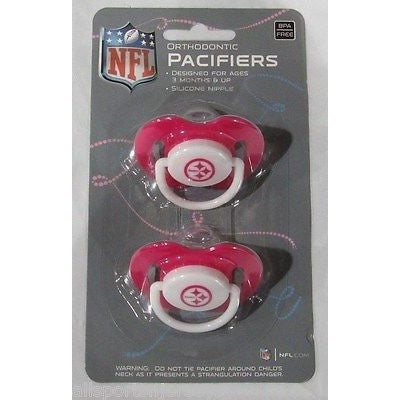 NFL Pittsburgh Steelers Pink Pacifiers Set of 2 w/ Solid Shield on Card