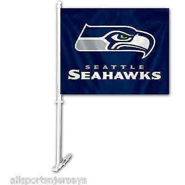 NFL Seattle Seahawks Logo over Name on Blue Window Car Flag