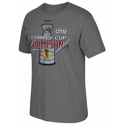 2015 Stanley Cup Champions Chicago Blackhawks Reebok Graphite locker room T-Shirt M