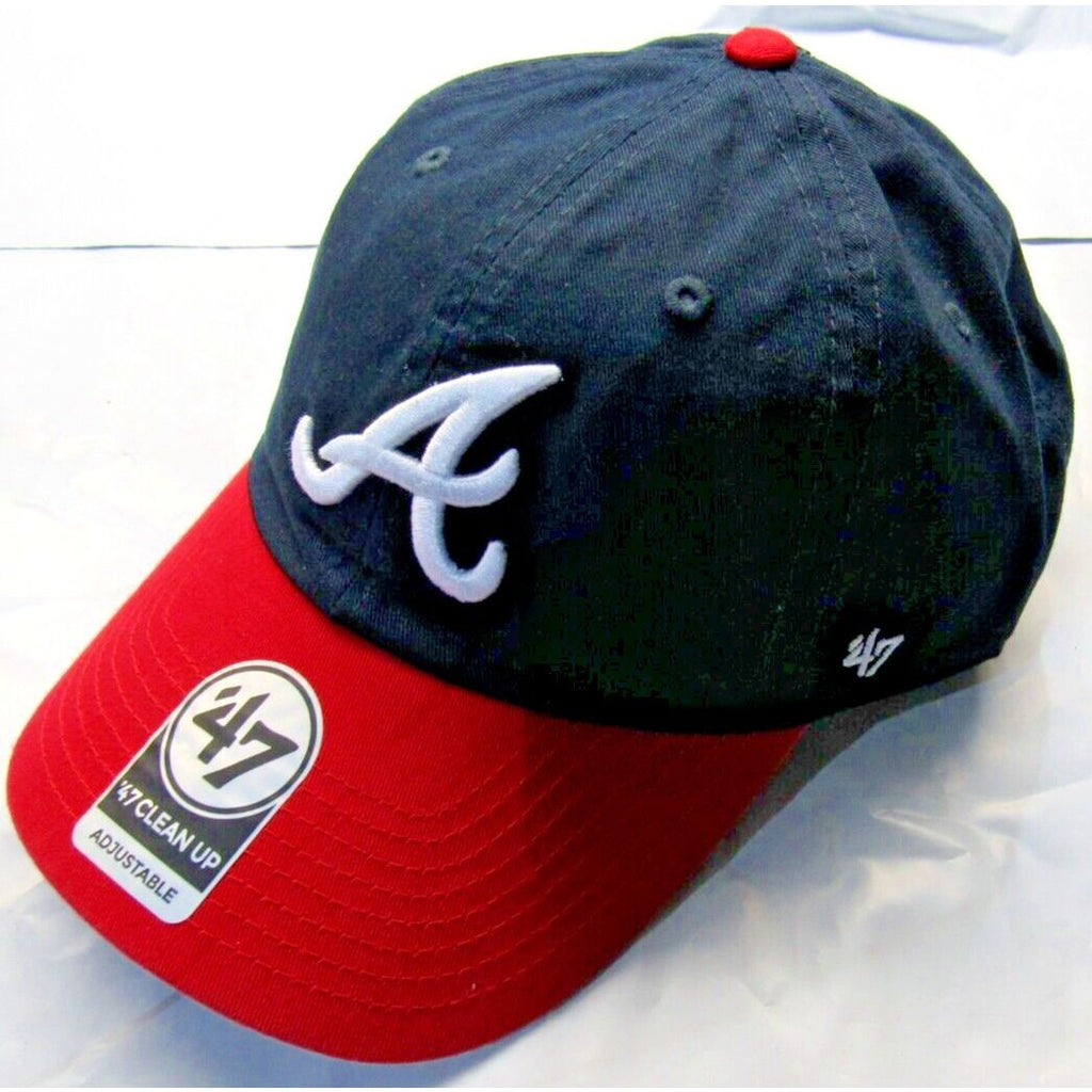 NWT MLB 47 Brand Clean Up Baseball Hat-Atlanta Braves Home Hat Navy Blue /  Red