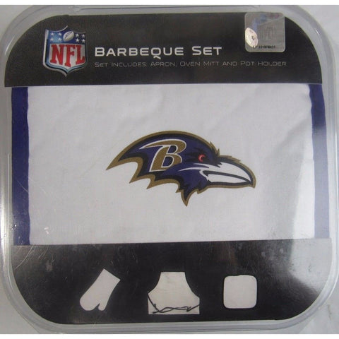 NFL Baltimore Ravens BBQ Tailgate Kit 3 Piece Set Apron Oven Mitt Potholder McArthur