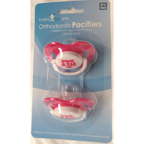 NCAA Texas A&M Aggies Pink Pacifiers Set of 2 w/ Solid Shield on Card