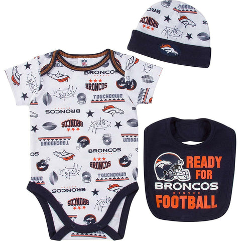 NFL Denver Broncos Bodysuit Cap Bib Set Size 0-3 Month Gerber
