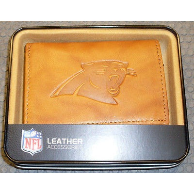 NFL Carolina Panthers Embossed TriFold Leather Wallet With Gift Box