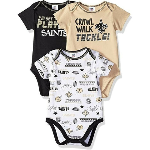 NFL New Orleans Saints Pack of 3 Infant Bodysuit "I'M SET TO PLAY" 6-12M