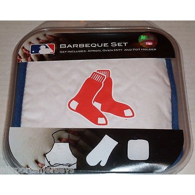 MLB Boston Red Sox BBQ Tailgate Kit 3 Piece Set Apron Oven Mitt Potholder McArthur