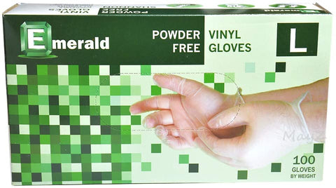 Vinyl Gloves Large 100ct box Emerald Shannon Powder Free 4 Mil