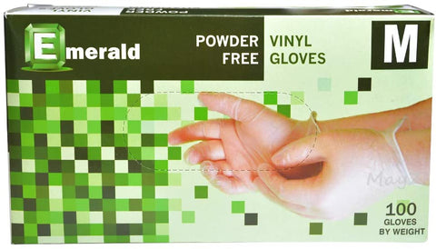 Vinyl Gloves Medium 100ct box Emerald Shannon Powder Free 4 Mil