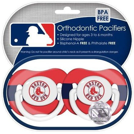 MLB Boston Red Sox Pacifiers Set of 2 w/ Stripe on Shield in Case