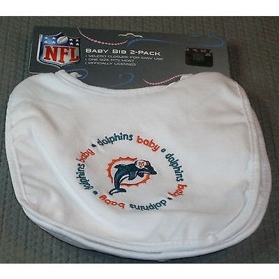 NFL Miami Dolphins Embroidered Infant Baby Bibs White 2 pack by baby fanatic