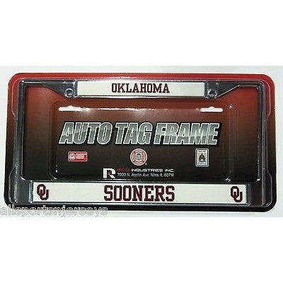 NCAA Oklahoma Sooners Chrome License Plate Frame Thin Red Letters