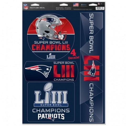 New England Patriots Super Bowl LIII CHAMPIONS 4 Multi-Use Reusable Deacls