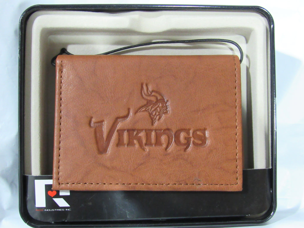 NFL Minnesota Vikings Logo Over Name Embossed TriFold Leather Wallet W –  All Sports-N-Jerseys