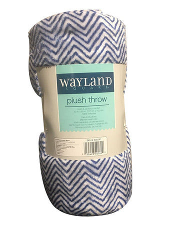 Wayland Square Plush Throw Blanket Zig Zag Blue and White 50" X 60"