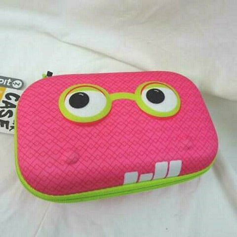 Zipit Beast Pencil /Storage Box Case Pink Face Black Eyes Green Zipper