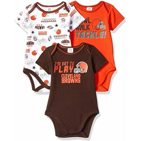 NFL Cleveland Browns Pack of 3 Infant Bodysuit "I'M SET TO PLAY" 18M
