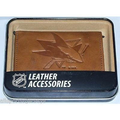 NHL San Jose Sharks Embossed TriFold Leather Wallet With Gift Box