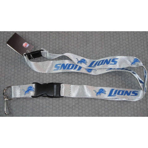 NFL Detroit Lions Logo on Gray Lanyard Detachable Keyring 23"X3/4" Aminco