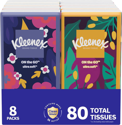 8 Kleenex On-The-Go 3-Ply Facial Tissues 10 per pack (80 Tissues Total)