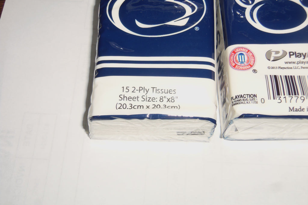 12 NCAA Penn State Nittany Lions 2 Logos on 4"x3"x1" Packaging 15 2-Ply Tissues