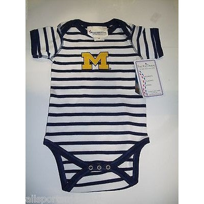 NCAA Michigan Wolverines New Born Infant Striped Creeper Onesie Bodysuit
