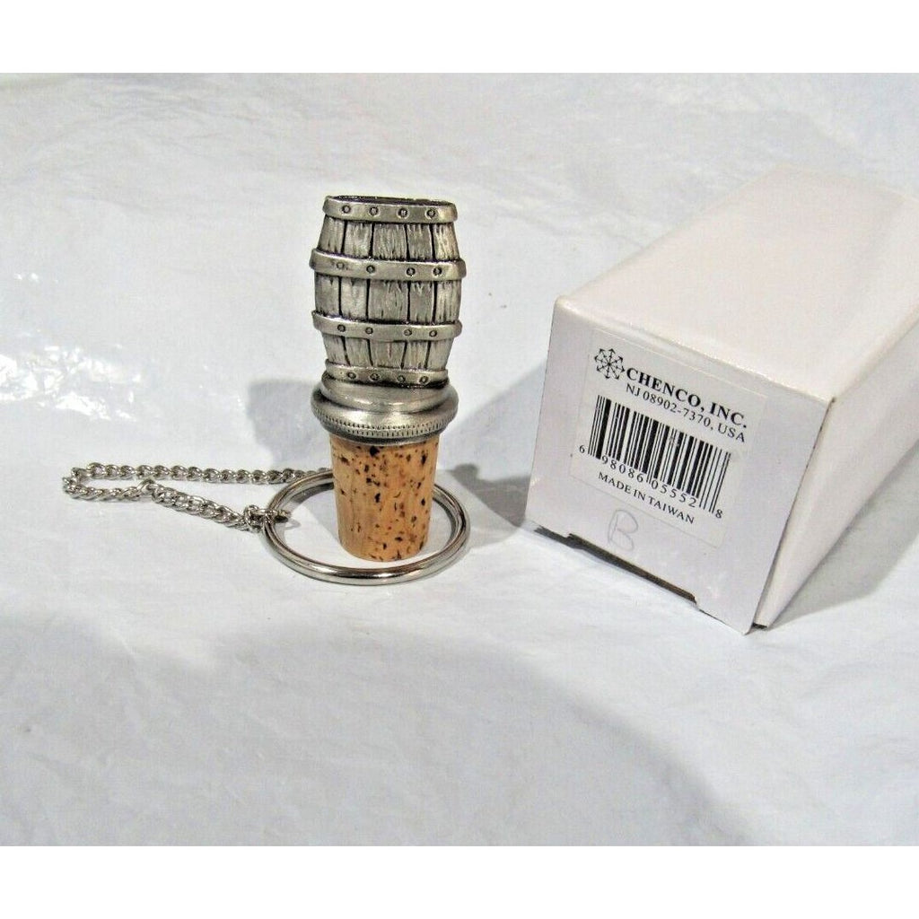 Solid Pewter Barrel w/Cork Wine Bottle Stopper w/Chain & Ring by Chenco, Inc.