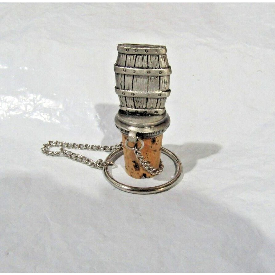 Solid Pewter Barrel w/Cork Wine Bottle Stopper w/Chain & Ring by Chenco, Inc.