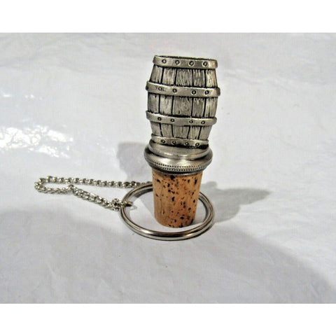 Solid Pewter Barrel w/Cork Wine Bottle Stopper w/Chain & Ring by Chenco, Inc.