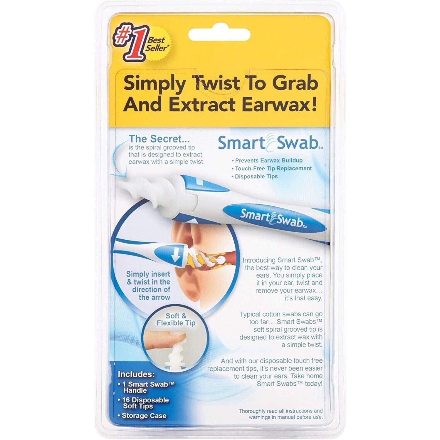Smart Swab Soft Spiral Ear Cleaner Safe Ear Wax Removal Kit 16 Tips