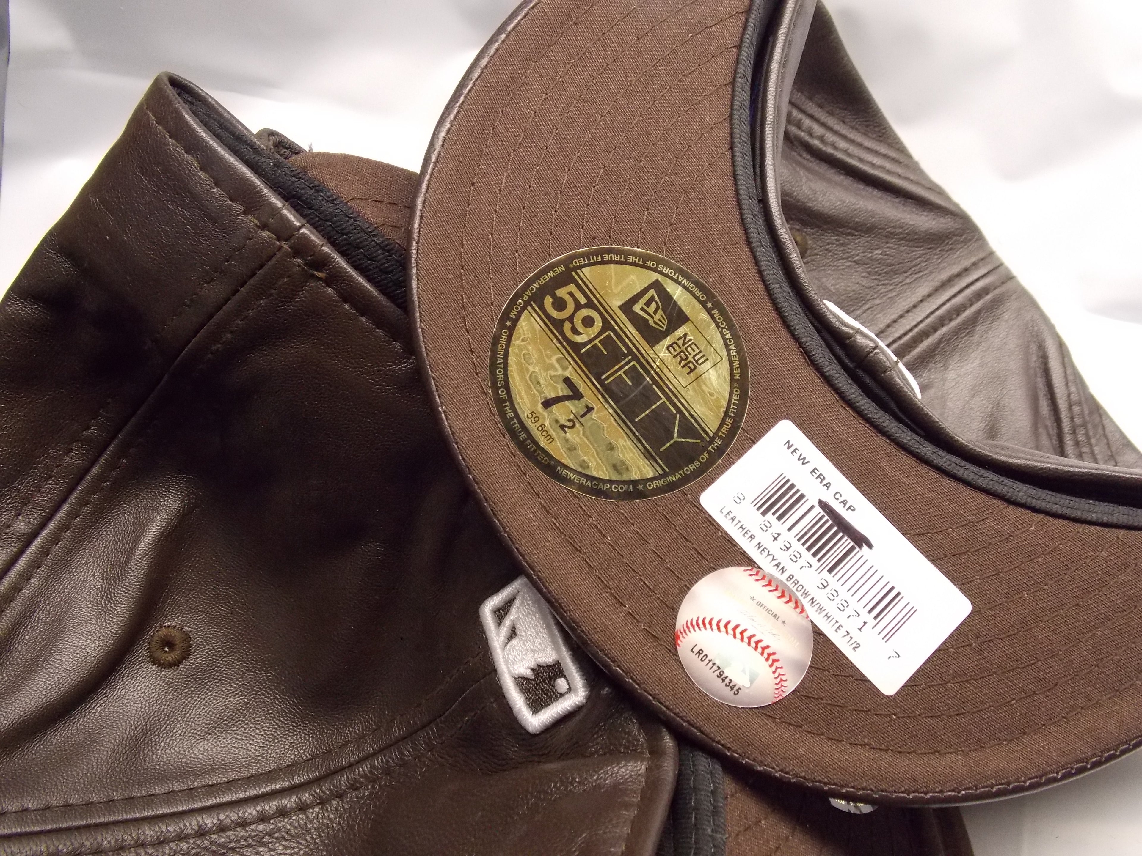 NWT MLB New York Yankees Brown Leather Cap/Hat Fitted Sz 7 1/2