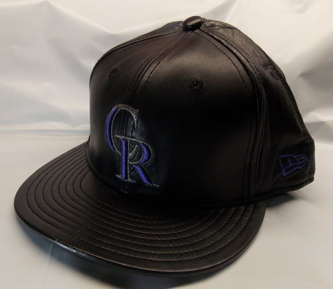 New Colorado Rockies size 7 1/2 Logo on Black Leather New Era Fitted Hat