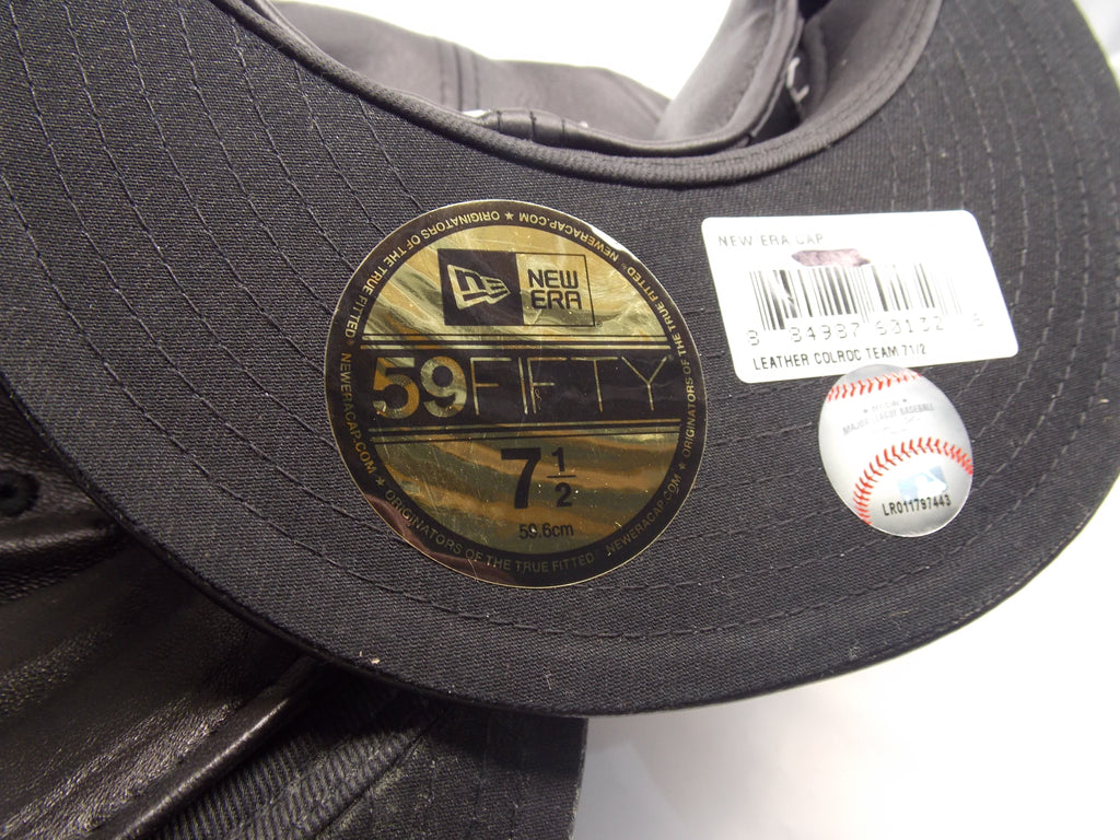 New Colorado Rockies size 7 1/2 Logo on Black Leather New Era Fitted Hat