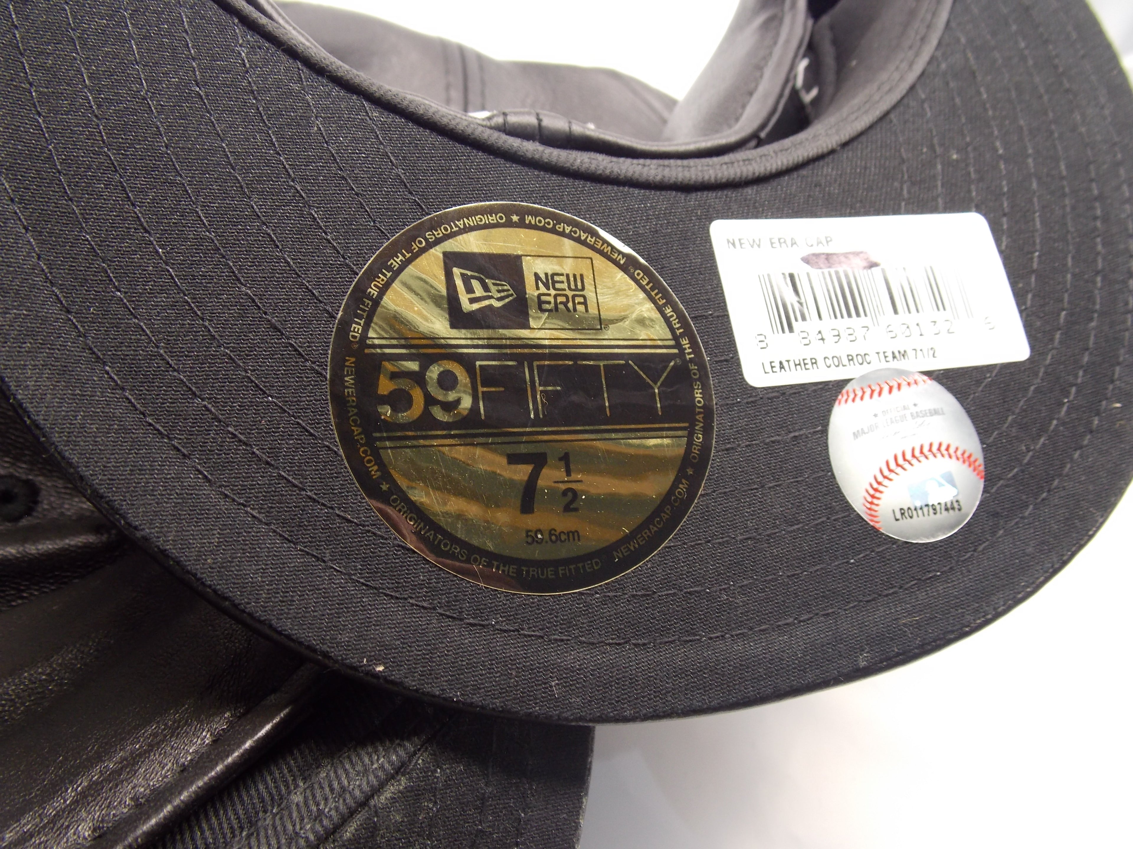 New Colorado Rockies size 7 1/2 Logo on Black Leather New Era Fitted Hat