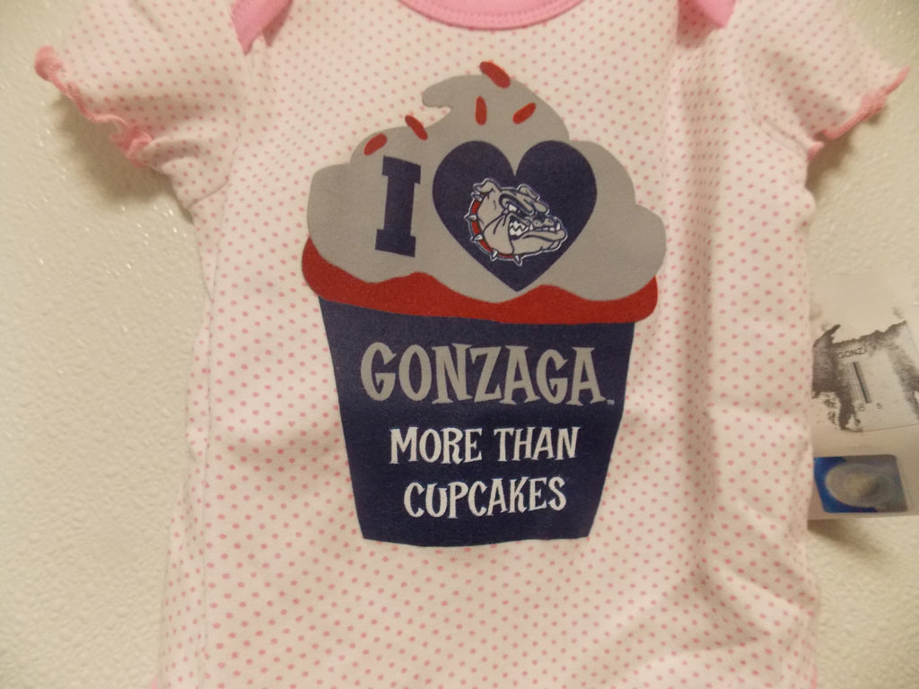 NCAA Gonzaga Bulldogs Pink Polka Dots on white Bodysuit Size 0/3 M Team Athletics