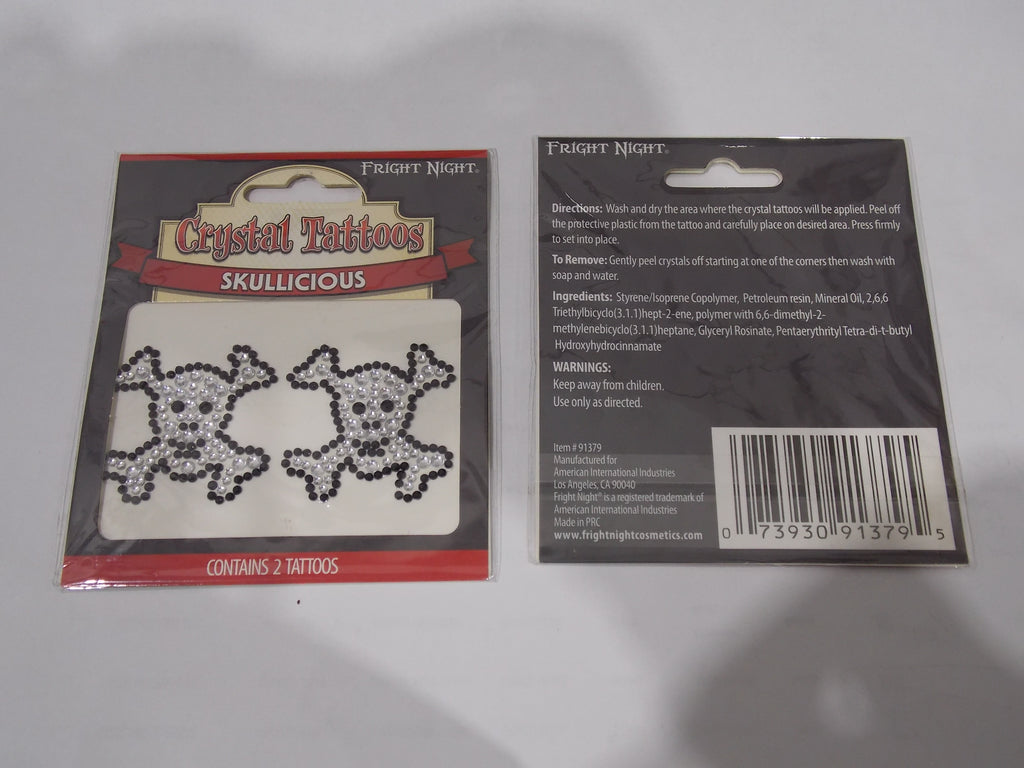 Fright Night Crystal Tattoo Skull and Cross Bones Skullicious Contains 2 Tattoos